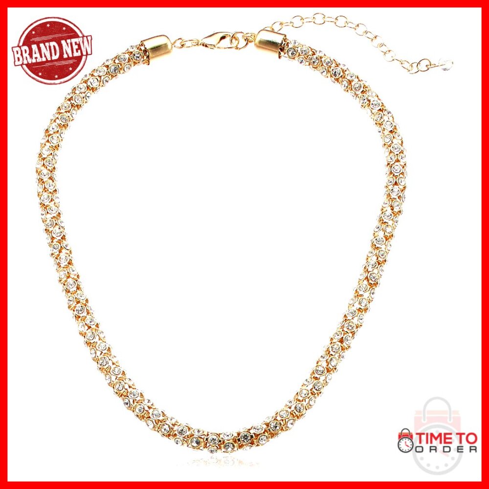 Gold Tone Crystal Collar Necklace 16 Inch With Lobster Clasp
